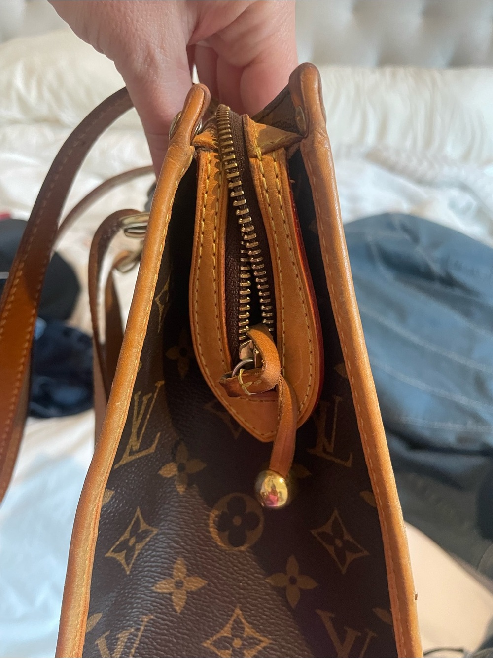 Louis Vuitton Monogram Canvas Brown and Tan Leather Tote - Picture 3 of 5